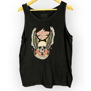 Men's Elwood Denim Winged Skull Motorcycle Style Black Muscle Tank Top - XL